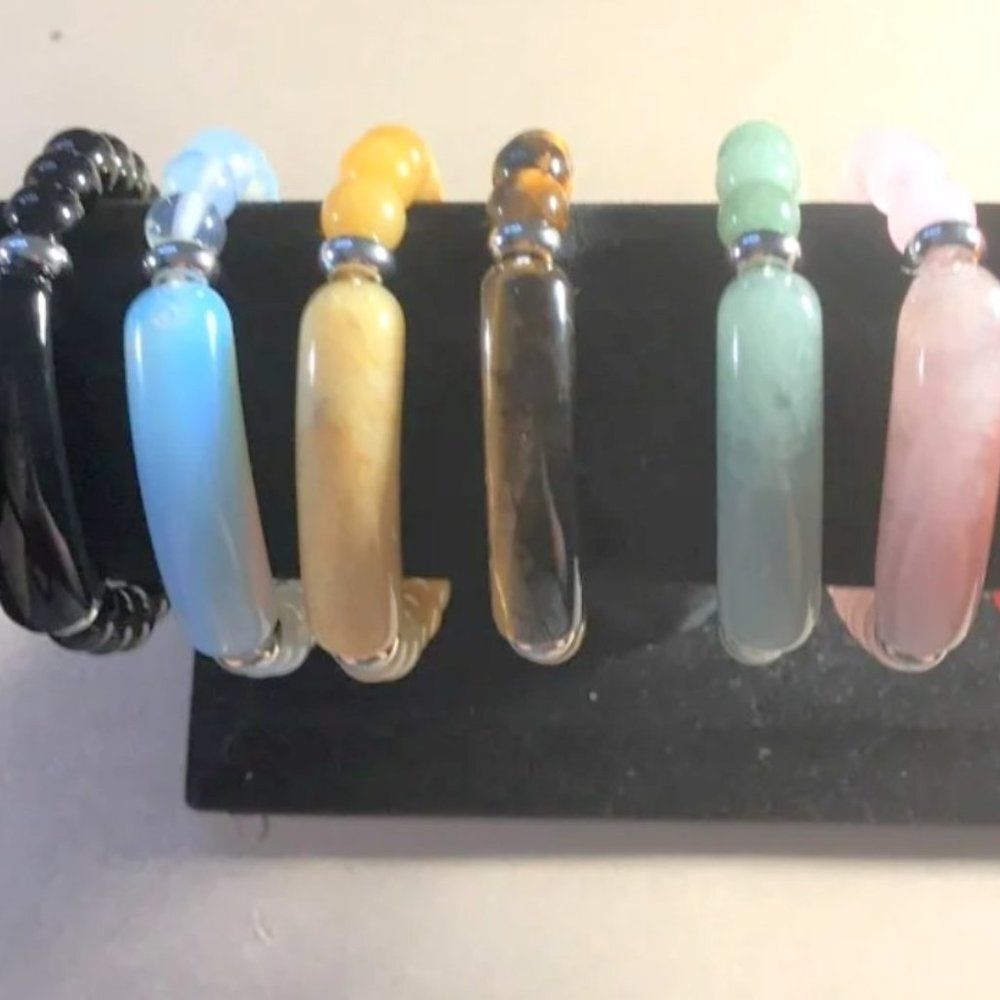Genuine Gemstone Long Bead Stretch Bracelet - Your Choice